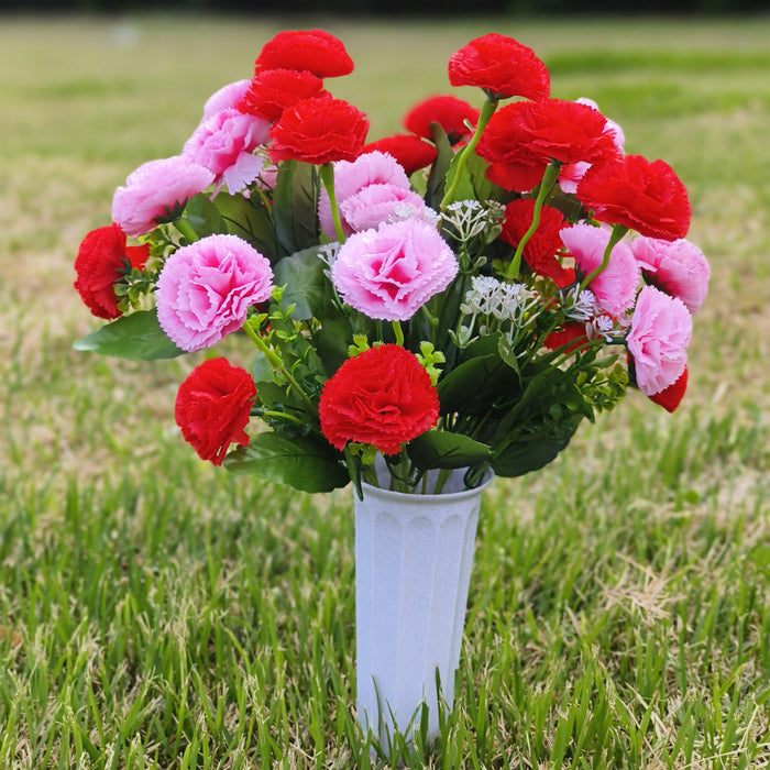 Bulk Artificial Carnation Bouquet Grave Memorial Flowers with Vase for Cemetery Wholesale