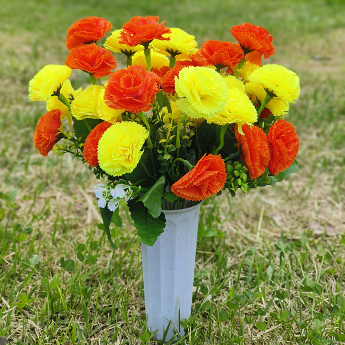 Bulk Artificial Carnation Bouquet Grave Memorial Flowers with Vase for Cemetery Wholesale