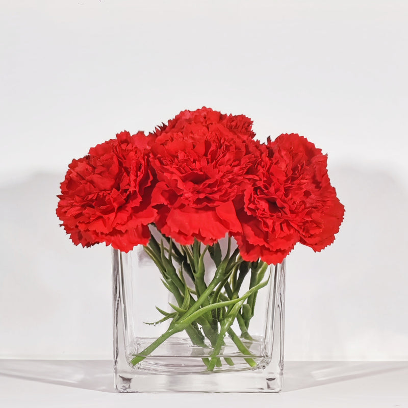 Bulk 7" Red Carnations Real Touch Flowers in Vase with Faux Water Potted Artificial Flowers with Vase Wholesale
