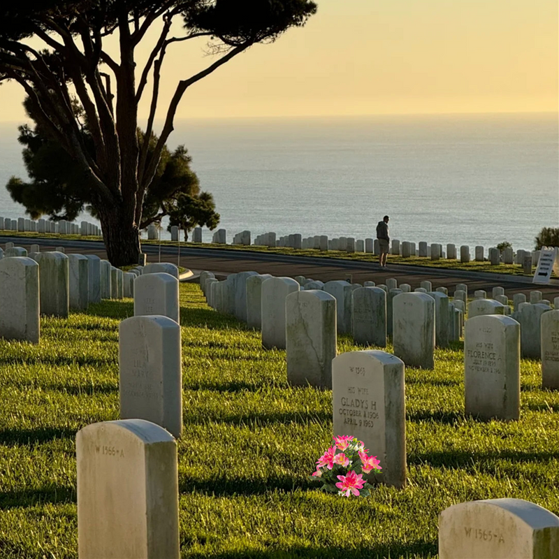 Bulk 18" Artificial Cemetery Dahlia Flower Bush for Graves Memorial Day Decor