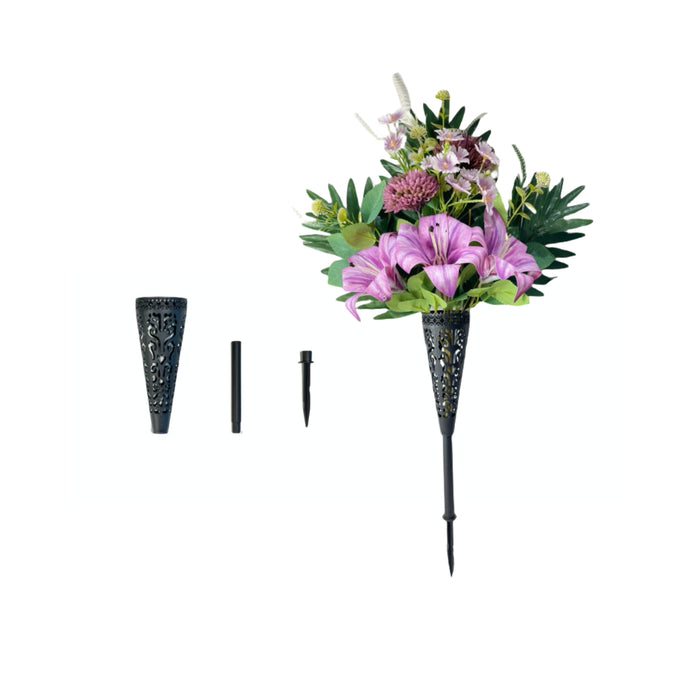 Bulk Artificial Cemetery Flowers with Vase Funeral Memorial Flowers Mum Rose Lilies Wholesale
