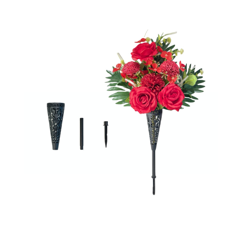 Bulk Artificial Cemetery Flowers with Vase Funeral Memorial Flowers Mum Rose Lilies Wholesale