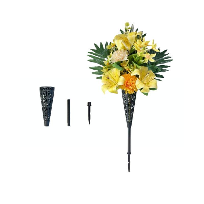 Bulk Artificial Cemetery Flowers with Vase Funeral Memorial Flowers Mum Rose Lilies Wholesale