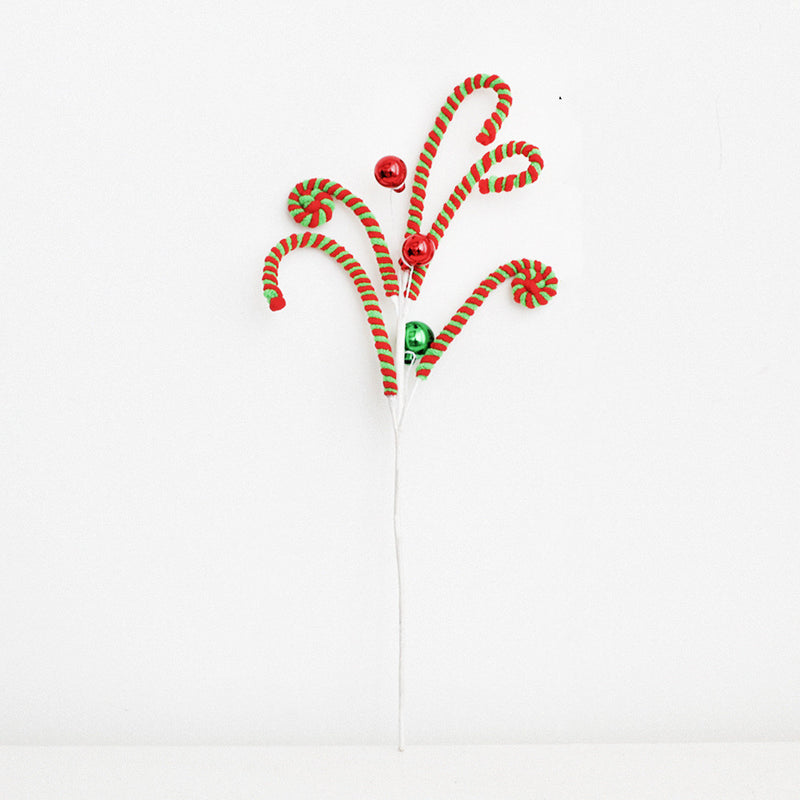 Bulk Artificial Christmas Candy Picks Lollipop Stems with Bell Christmas Ornaments Wholesale