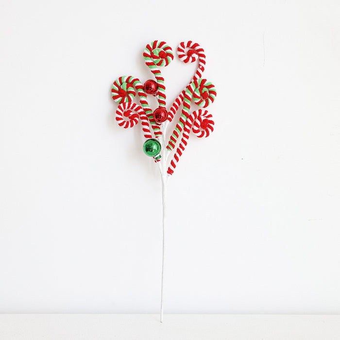 Bulk Artificial Christmas Candy Picks Lollipop Stems with Bell Christmas Ornaments Wholesale