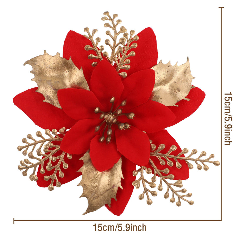 Bulk 12pcs Artificial Glitter Christmas Flower Poinsettia Ornaments Wholesale