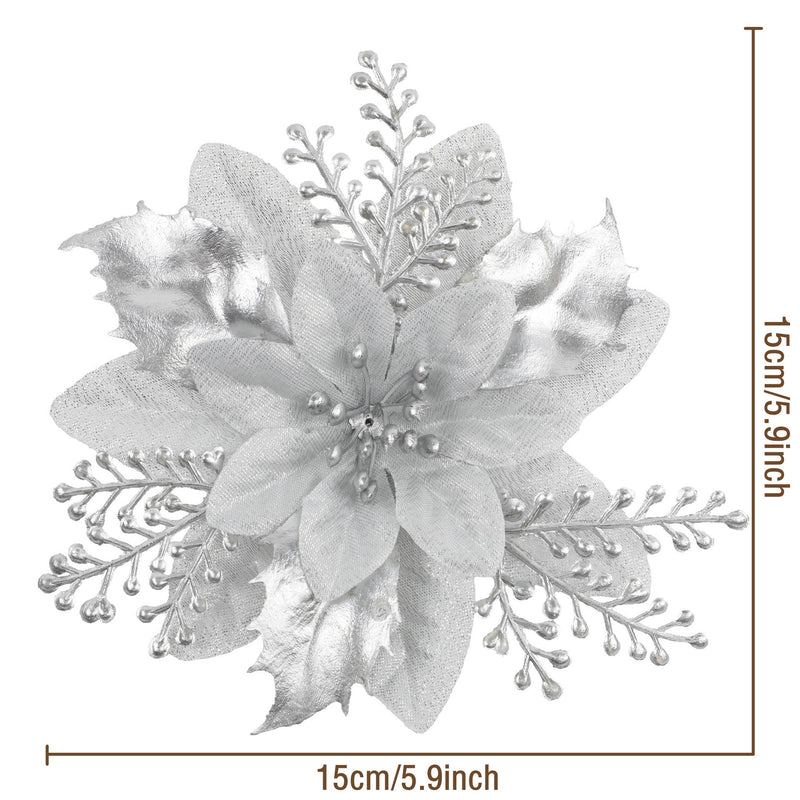 Bulk 12pcs Artificial Glitter Christmas Flower Poinsettia Ornaments Wholesale