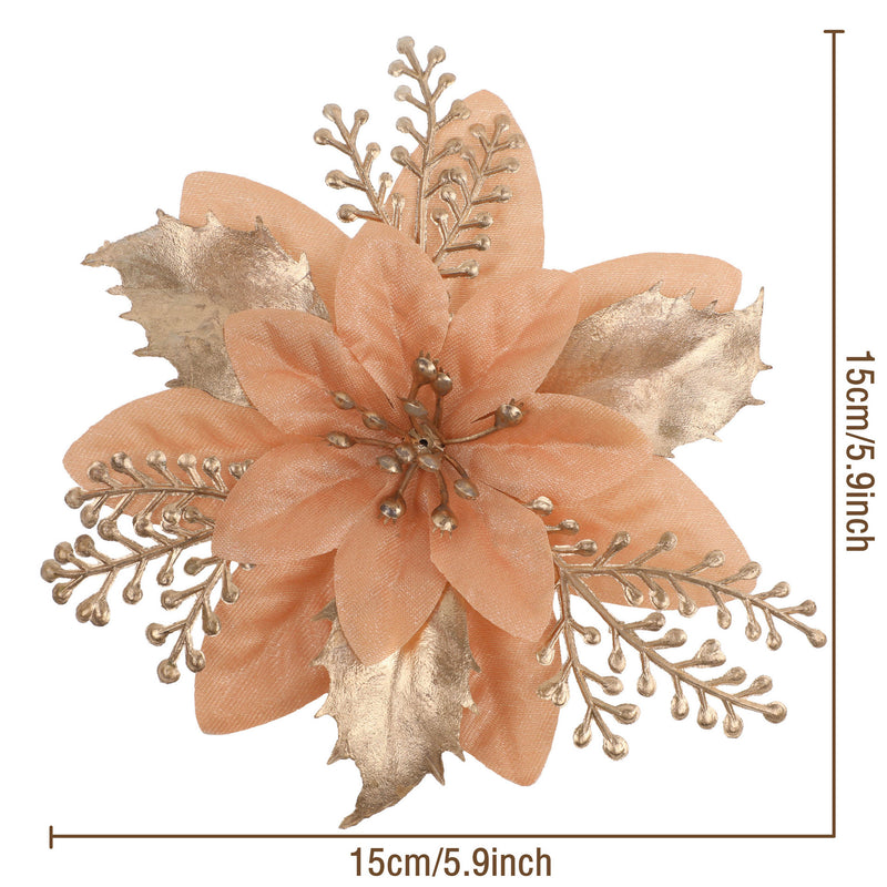 Bulk 12pcs Artificial Glitter Christmas Flower Poinsettia Ornaments Wholesale