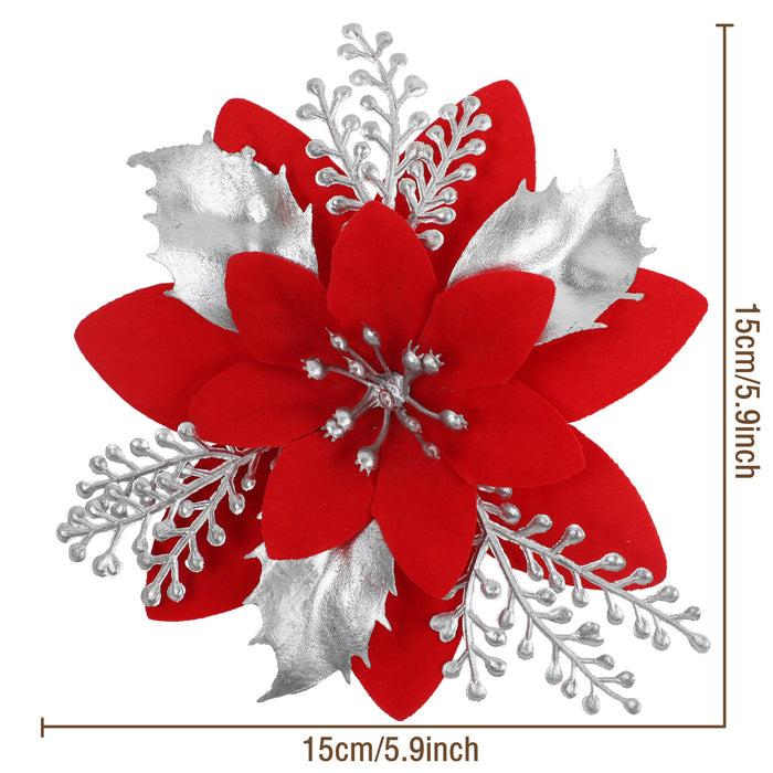 Clearance 12pcs Artificial Glitter Christmas Flower Poinsettia Ornaments Wholesale