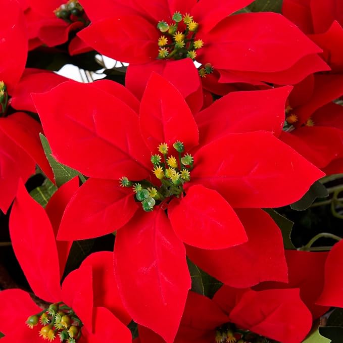 hanging poinsettia plants Bulk Artificial Poinsettia Christmas Flowers Hanging Basket for Outdoo — Artificialmerch