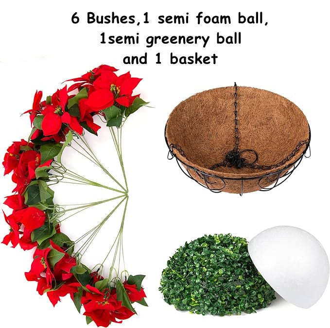 Bulk Artificial Poinsettia Christmas Flowers Hanging Basket for Outdoors and Indoors Wholesale