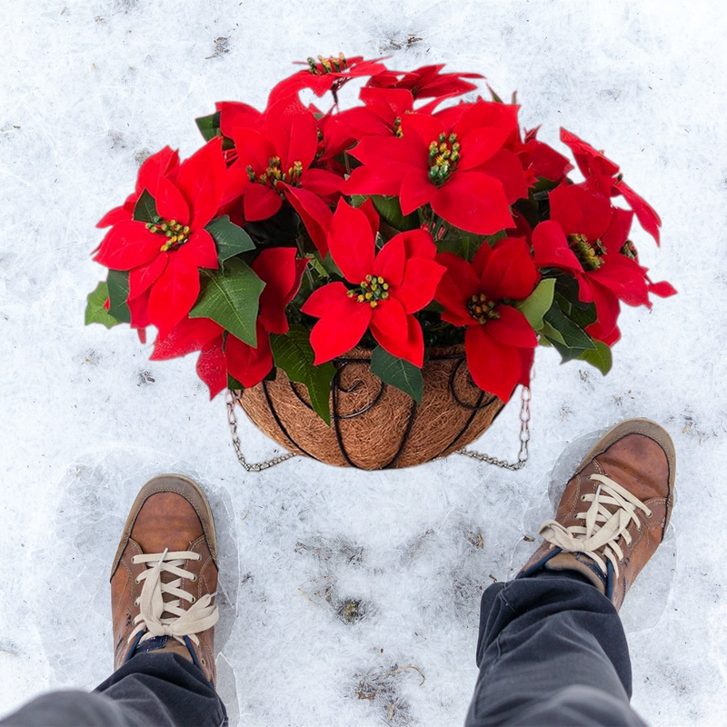 hanging poinsettia plants Bulk Artificial Poinsettia Christmas Flowers Hanging Basket for Outdoors and Indoors Wholesale