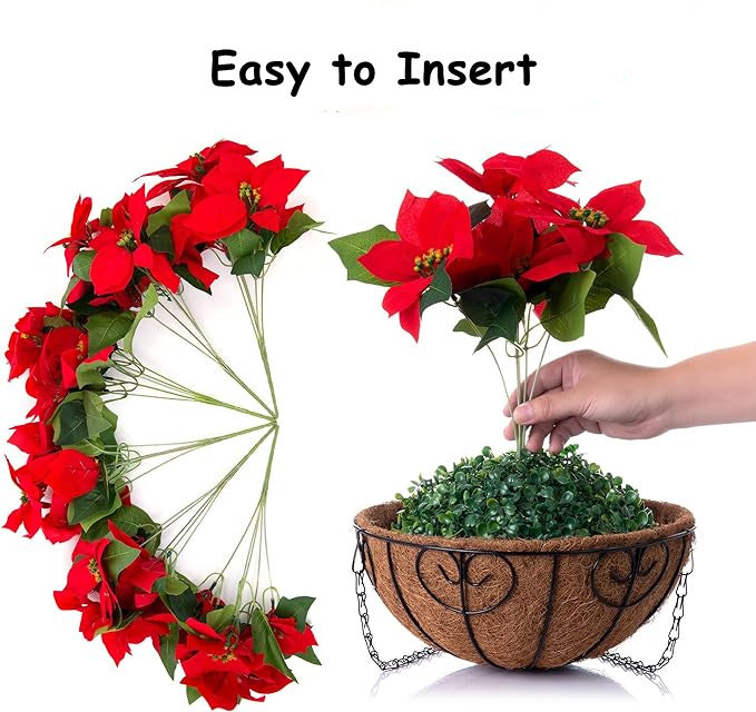 Bulk Artificial Poinsettia Christmas Flowers Hanging Basket for Outdoors and Indoors Wholesale