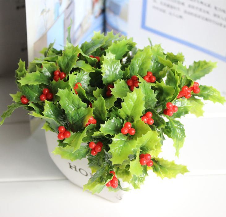 Bulk 5pcs 7 inches Tall Artificial Christmas Holly Berry Plant Stems Wholesale