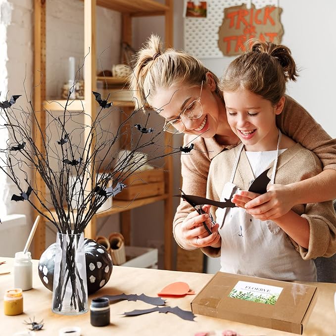 Bulk Halloween Decoration 29" Artificial Curly Willow Branches Corkscrew Branches with Bat and Sticker Wholesale