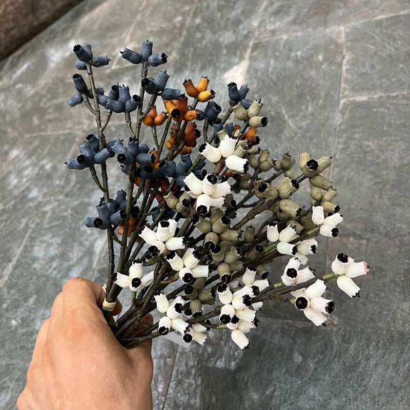 Bulk 300 Bundles 14.5" Artificial Eucalyptus Fruit Stems in Autumnal Hues Wholesale