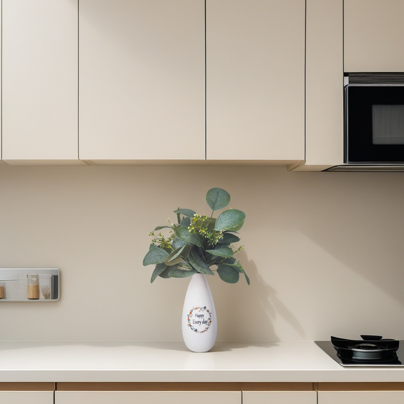 Bulk 12" Happy Artificial Eucalyptus Stems in Ceramic Vase Wholesale