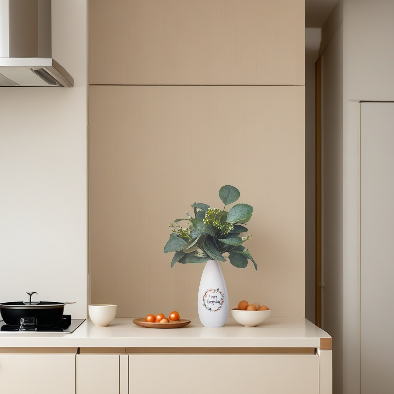 Bulk 12" Happy Artificial Eucalyptus Stems in Ceramic Vase Wholesale