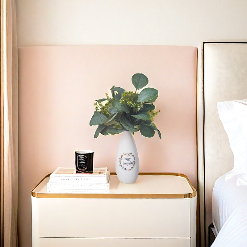 Bulk 12" Happy Artificial Eucalyptus Stems in Ceramic Vase Wholesale