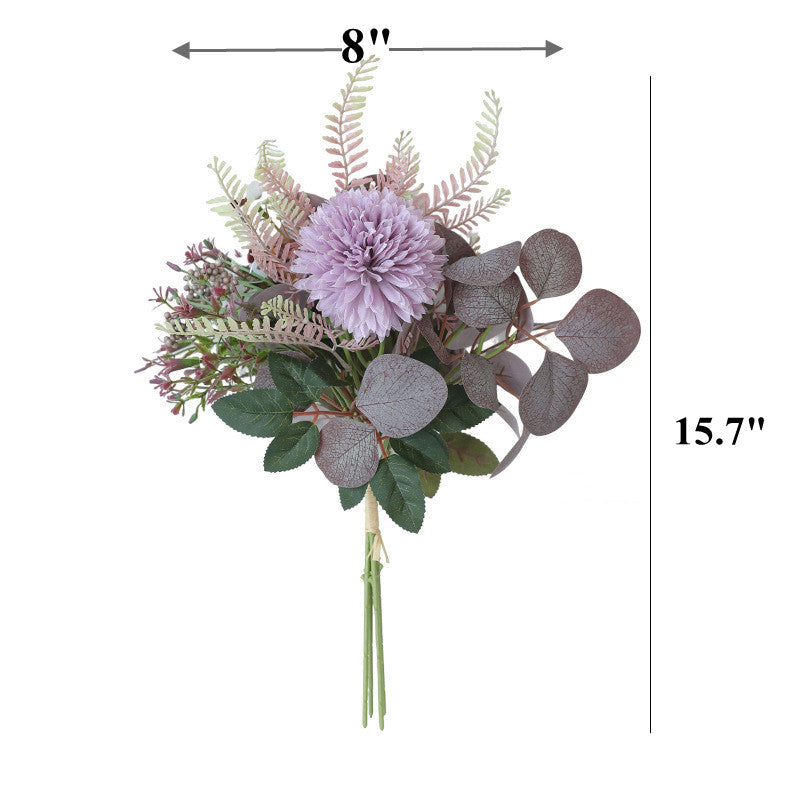 Bouquets d'eucalyptus et de chrysanthèmes en vrac Arrangement de fleurs en soie Décoration de mariage d'automne en gros