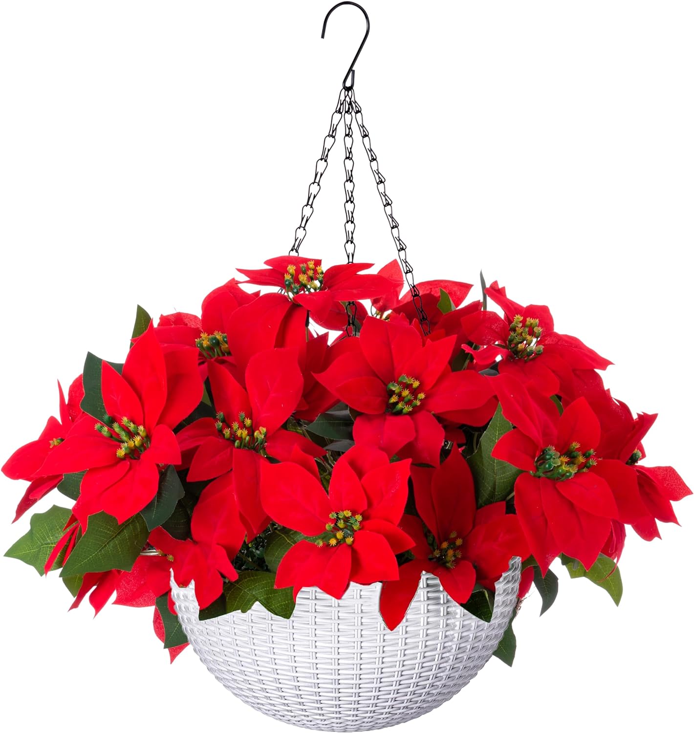 Bulk Christmas Artificial Poinsettia Flowers Hanging Basket for Outdoo ...