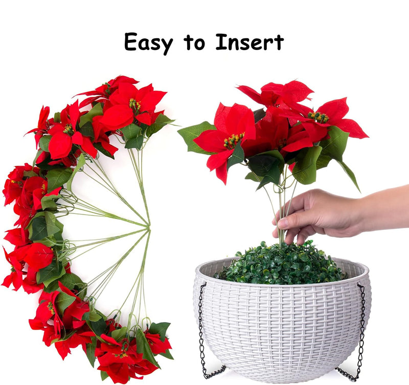 Panier suspendu de fleurs de poinsettia artificielles de Noël en vrac pour l'extérieur et l'intérieur en gros