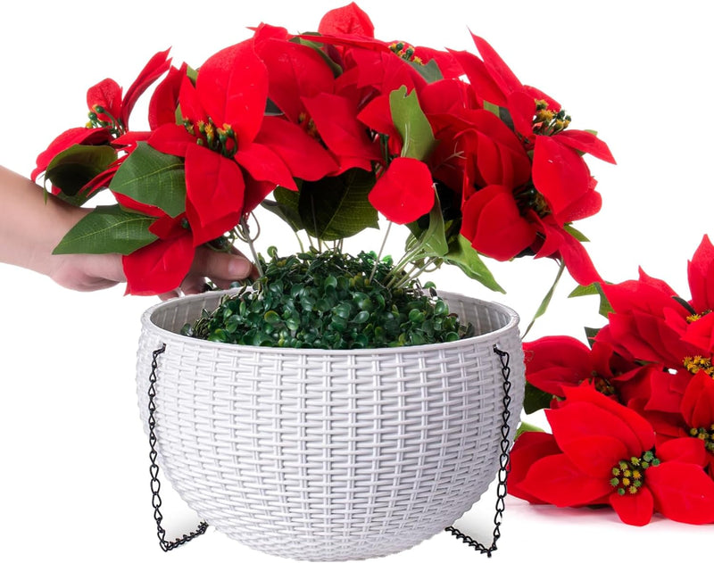 Panier suspendu de fleurs de poinsettia artificielles de Noël en vrac pour l'extérieur et l'intérieur en gros