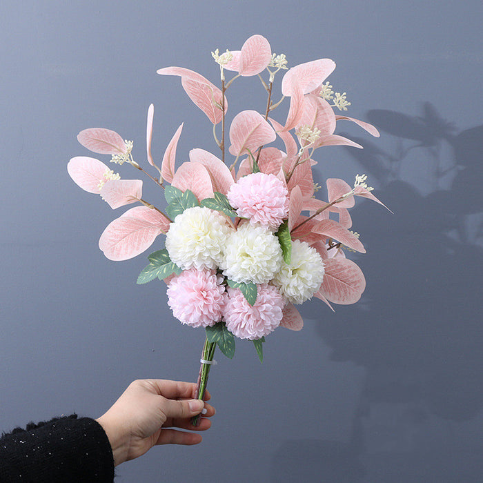 Bulk Artificial Flowers Bouquets Kiku Flowers Mum Ball Floral with Eucalyptus for Wedding Arrangements Table Centerpieces Wholesale