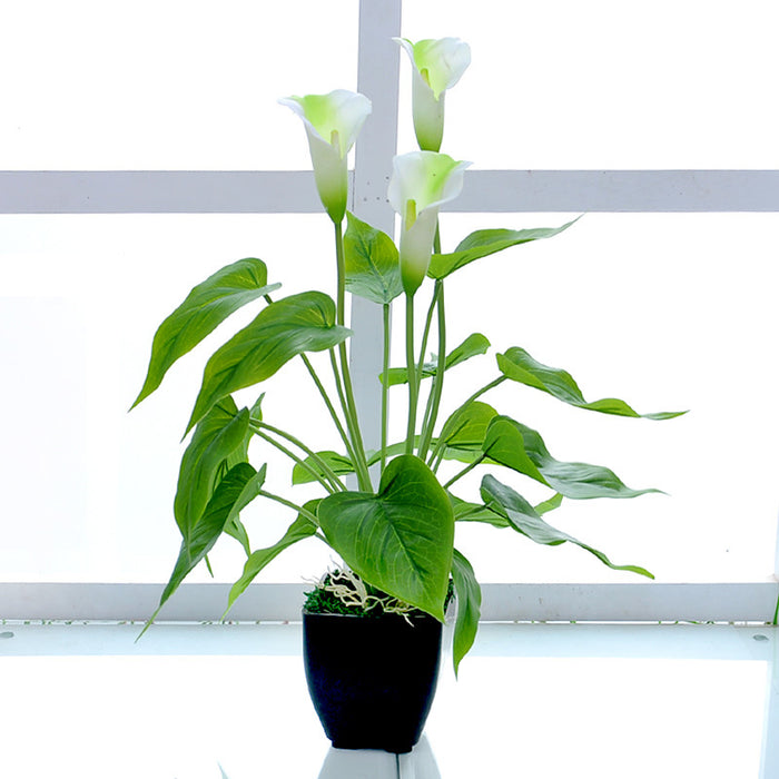 Bulk 15.7" Calla Lily Faux Small Potted Plant with Black Pot Fake Bonsai Artificial Flower Wholesale