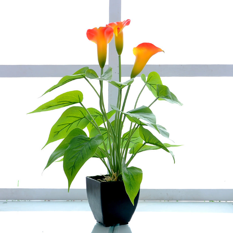 Bulk 15.7" Calla Lily Faux Small Potted Plant with Black Pot Fake Bonsai Artificial Flower Wholesale