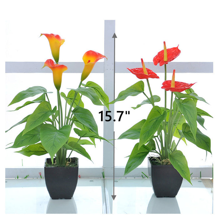 Bulk 15.7" Calla Lily Faux Small Potted Plant with Black Pot Fake Bonsai Artificial Flower Wholesale
