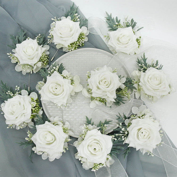 Bulk Set of White Blooming Rose Corsage and Boutonniere Wholesale