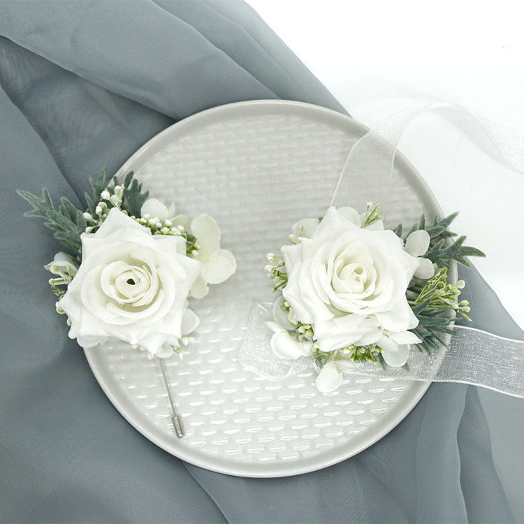 Bulk Set of White Blooming Rose Corsage and Boutonniere Wholesale