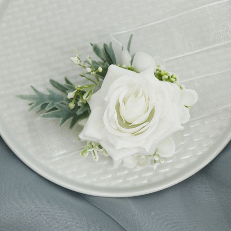 Bulk Set of White Blooming Rose Corsage and Boutonniere Wholesale
