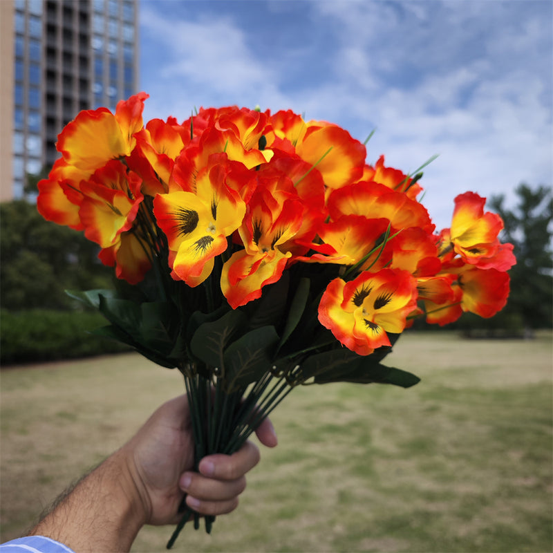 Clearance Bulk 8pcs Pansy Bushes Plants for Outdoors UV Resistant Pansy Silk Flowers Wholesale