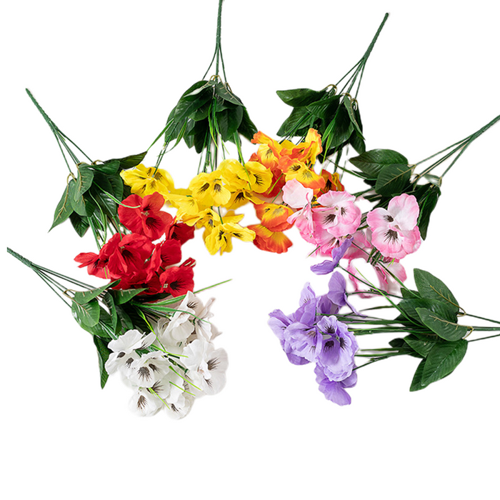 A granel, 8 Uds., arbustos de pensamientos, flores artificiales para exteriores, venta al por mayor 