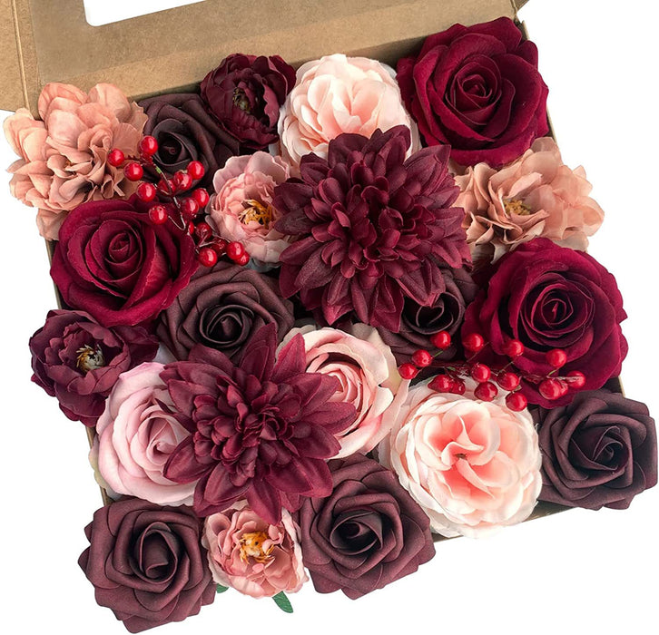 Bulk Artificial Flowers Combo Box Set Fake Flowers Faux Cake Flowers with Stems for DIY Wedding Bouquets Centerpieces Baby Shower Party Wholesale