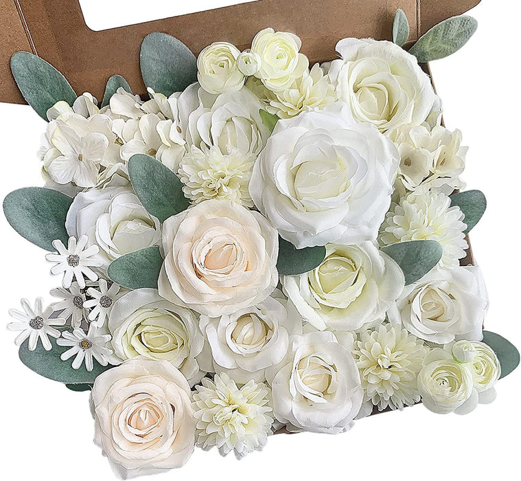 Bulk Artificial Flowers Combo Box Set Fake Flowers Faux Cake Flowers with Stems for DIY Wedding Bouquets Centerpieces Baby Shower Party Wholesale
