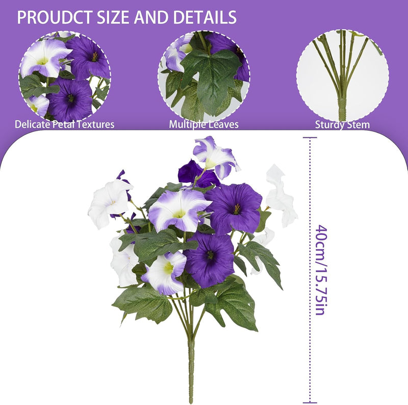 Bulk 12 Bundles Artificial Petunias Flowers for Outdoors Flowers Plants UV Resistant Look Real Silk Flowers for Outside Wholesale