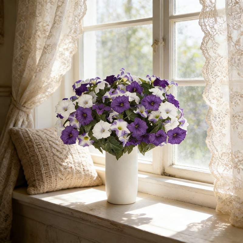 Bulk 12 Bundles Artificial Petunias Flowers for Outdoors Flowers Plants UV Resistant Look Real Silk Flowers for Outside Wholesale