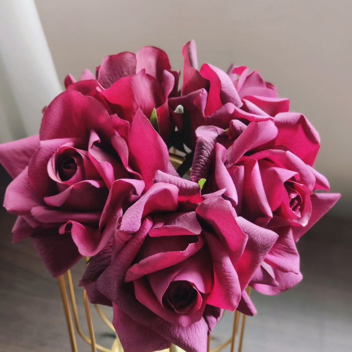 Flores artificiales a granel 6 PCS Rose Real Touch Silk en florero al por mayor