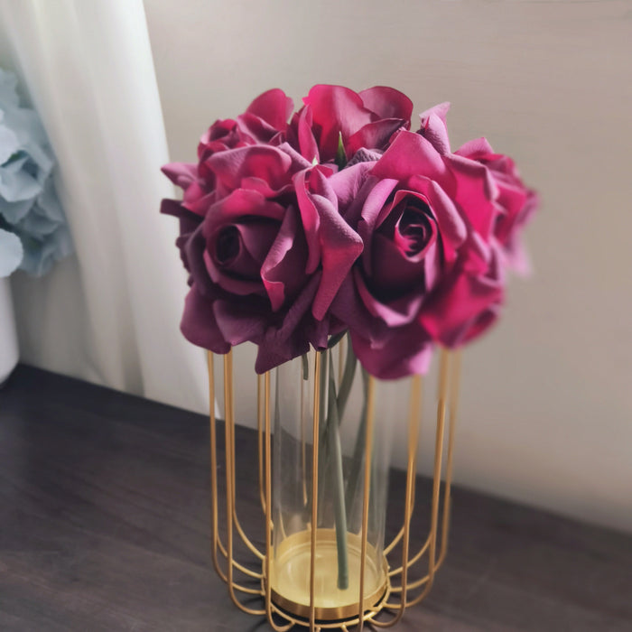 Flores artificiales a granel 6 PCS Rose Real Touch Silk en florero al por mayor