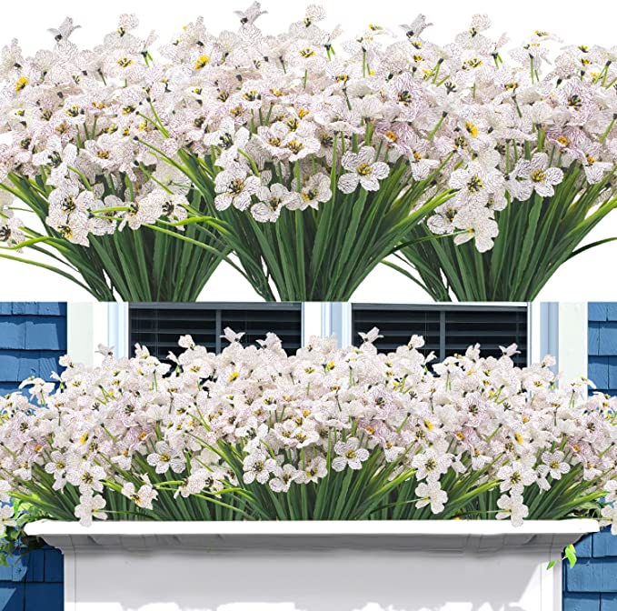 Clearance Bulk 18Pcs Narcissus Bushes Flowers UV Resistant Silk Flowers for Outdoors Front Porch Hanging Planter Window Box Garden Wholesale