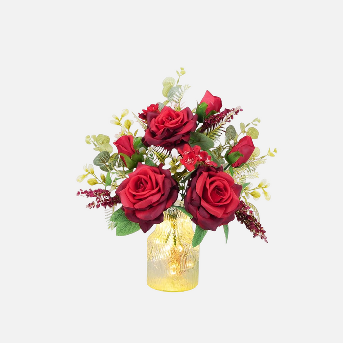 Bulk Artificial Rose Flowers with Vase Valentine's Day Boquets with LED Lights Silk Floral Arrangement Table Centerpieces Anniversary Wedding Party Wholesale