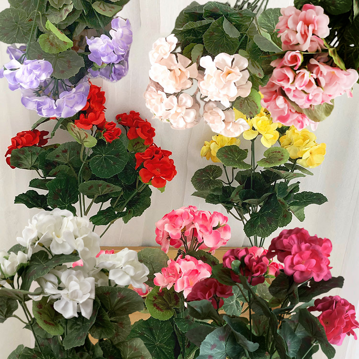 Bulk 8 Colors 14" Artificial Geranium Bush for Outdoors and Interior Decoration Wholesale