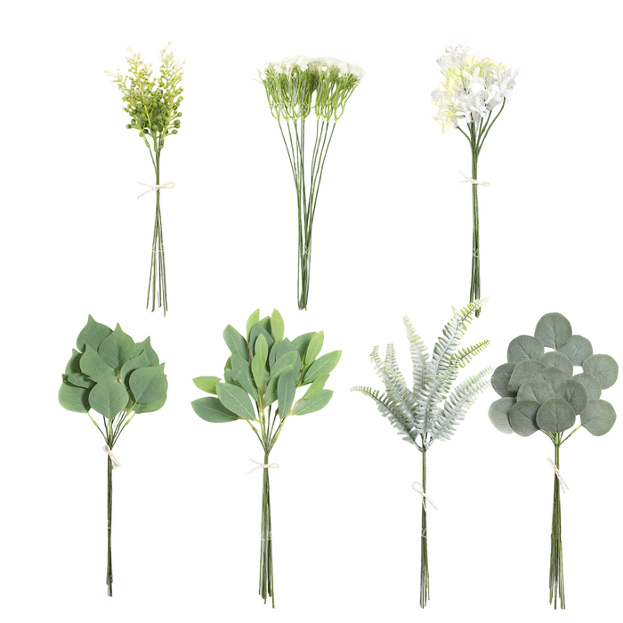 Bulk 70Pcs with 7 Kinds of Faux Greenery Picks Artificial Greenery Stems for DIY Wholesale