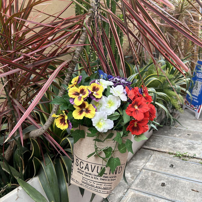 pre planted hanging basket plants Bulk Pre-Assembled Artificial Outdoor Flowers with Hanging Basket Hanging Ivy Plants Pansy Flowers Wholesale