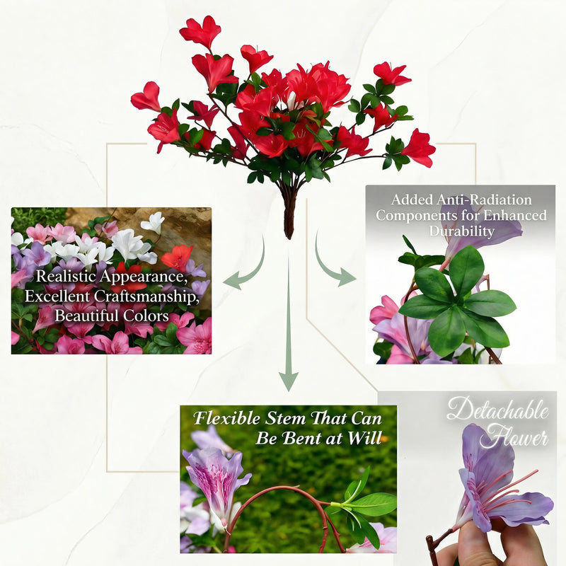 Bulk 2pcs Realistic Faux Azalea Hanging Flowers – UV Resistant & No Fade, Artificial Silk Blooms for Home, Garden, Balcony & Yard Wholesale