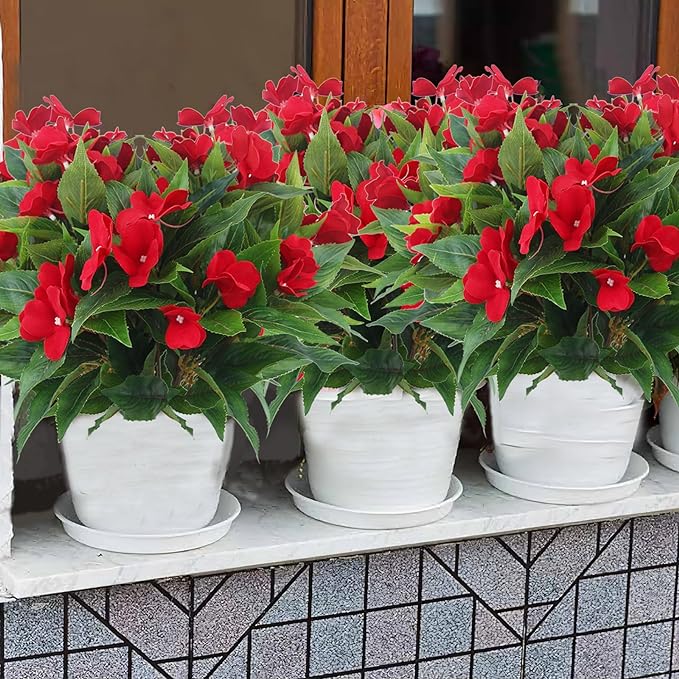 Bulk Artificial Impatiens Flowers for Outdoors UV Resistant Plants Bush Wholesale