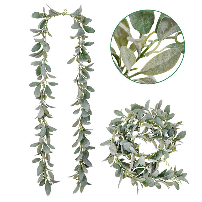 Bulk 2pcs 13 Ft Artificial Flocked Lambs Ear Garland Silver Ragwort Foliage Garland Wholesale